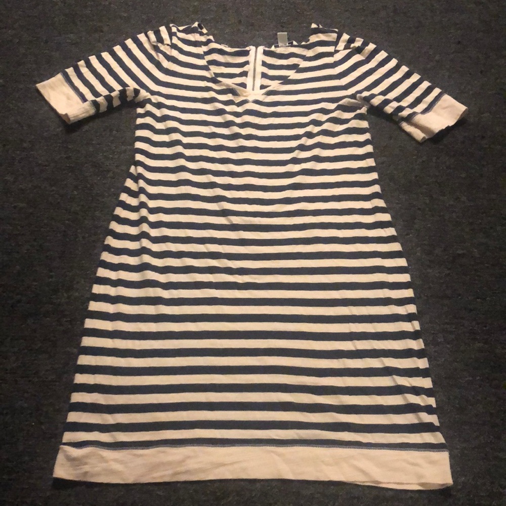 Banana Republic Brand Women's Medium Navy Cream Striped Dress Zip Up Back